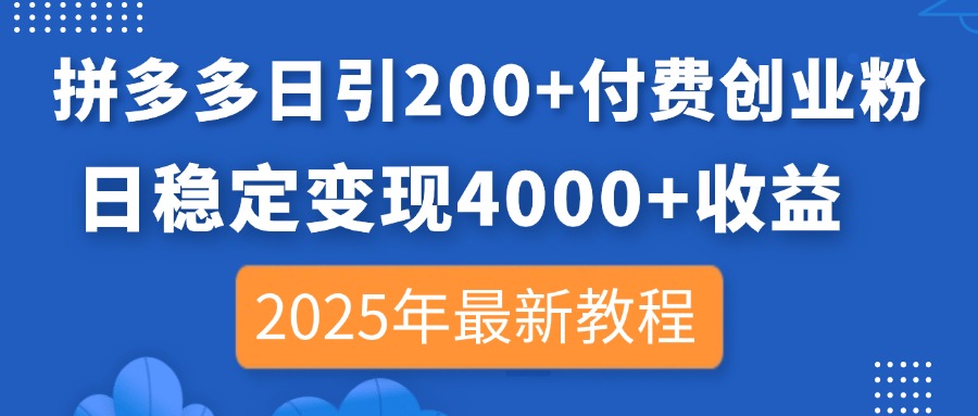 (14217期)拼多多日引200+付费创业粉,日稳定变现4000+收益,2025年最新教程-网创终点站