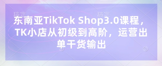 东南亚TikTok Shop3.0课程,TK小店从初级到高阶,运营出单干货输出-网创终点站
